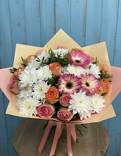 Букет цветов из:  Розы, Герберы и Хризантемы в Целеево