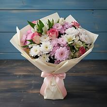 Букет цветов из:  Хризантемы, Альстромерии и Розы в Целеево