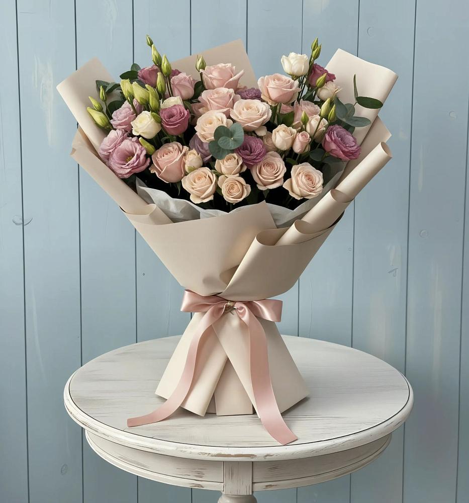 Букет цветов из: Розы и Лизиантусы в Целеево