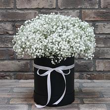 Цветочная композиция из Гипсофила в шляпной коробке в Целеево
